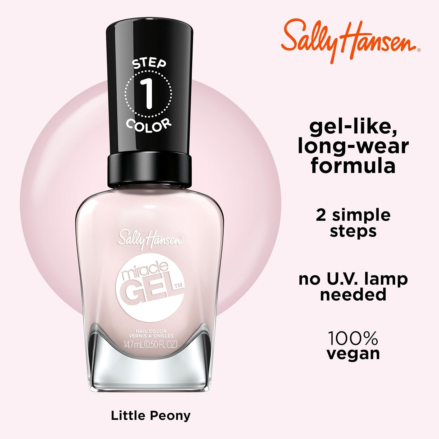 Sally Hansen Miracle Gel Little Peony bottle and swatch light pink - 4