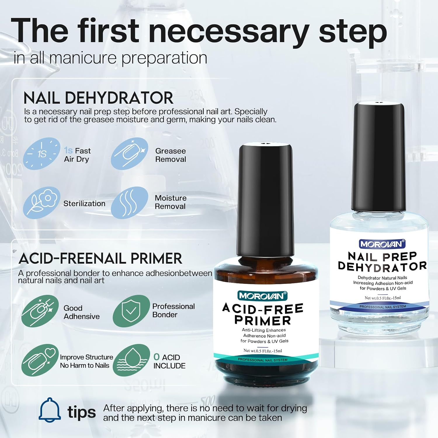 Morovan nail dehydrator and acid-free primer bottles in gift box - 3