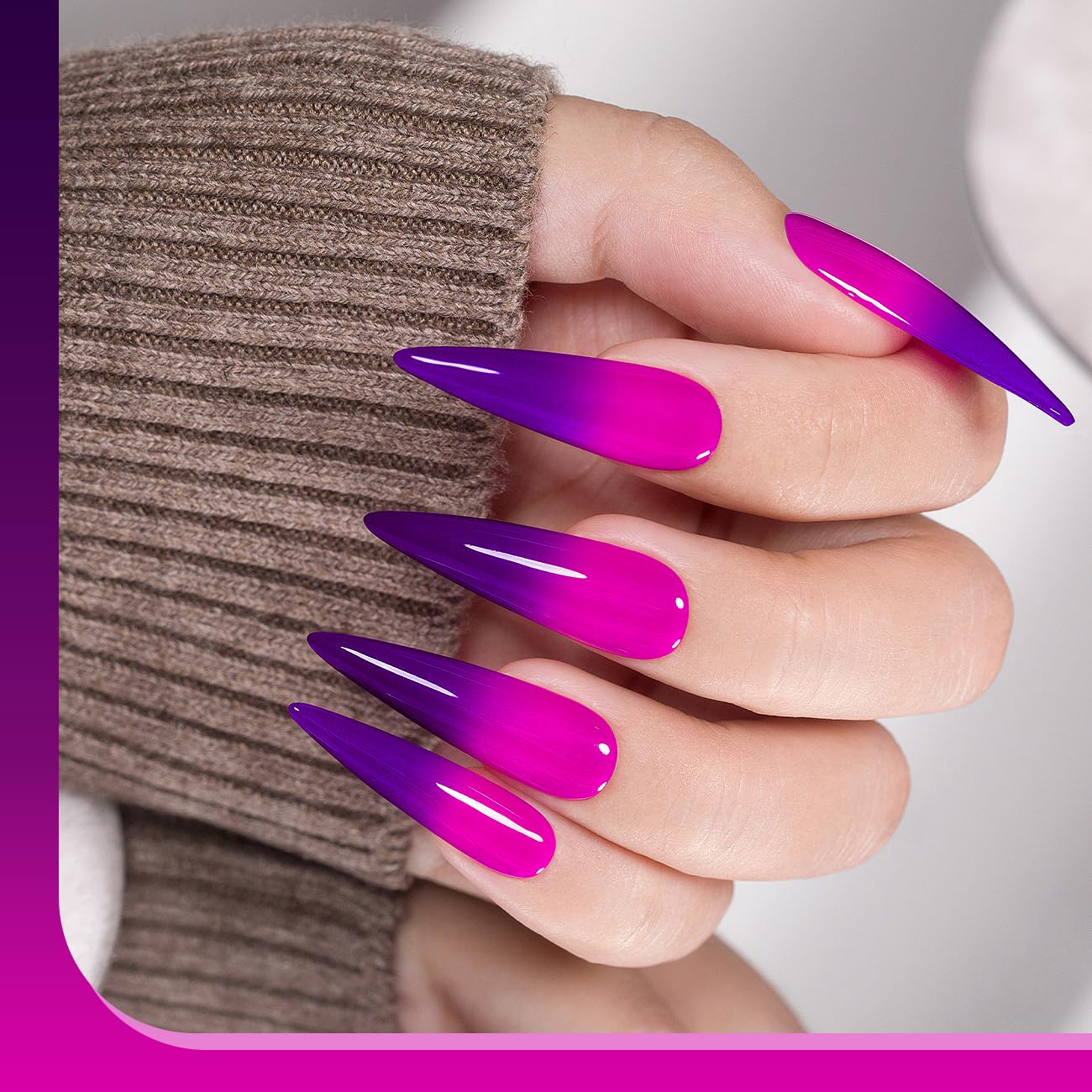 15ml bottle of thermal purple gel nail polish showing dark and bright purple color change - 2