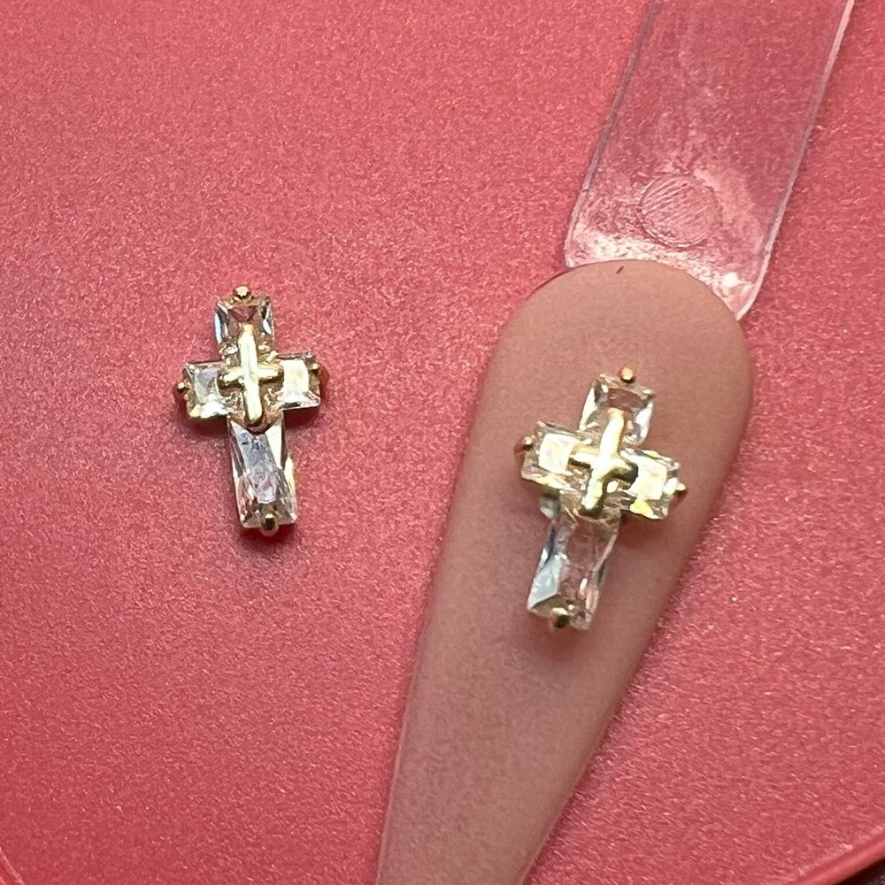 3D crucifix rhinestone nail charms - 2