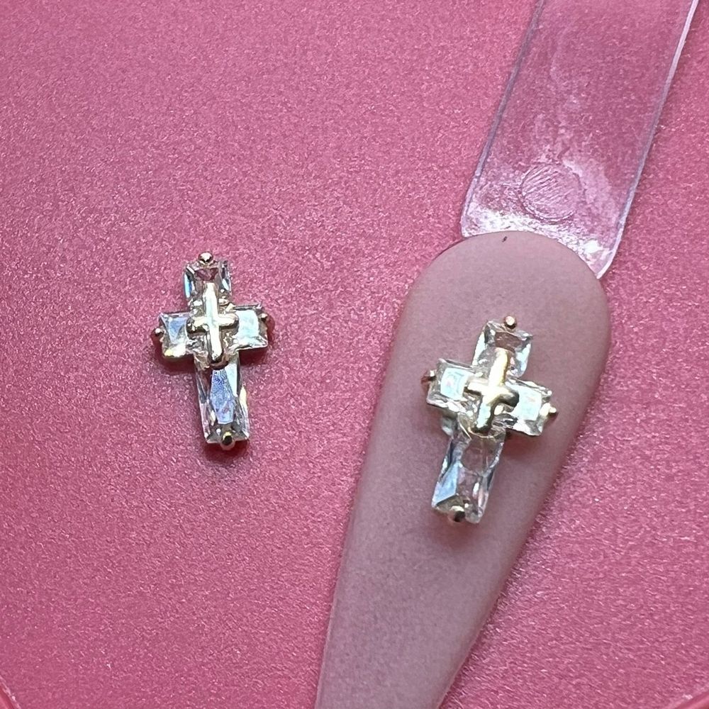 3D crucifix rhinestone nail charms - 3