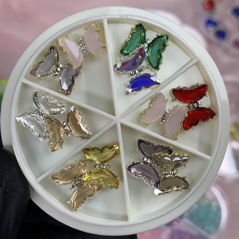 butterfly rhinestone nail charms set - 6