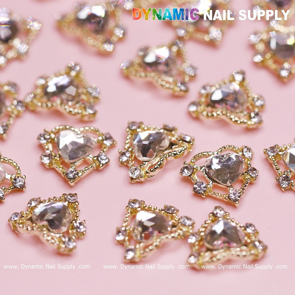gold heart rhinestone nail charms set - 2