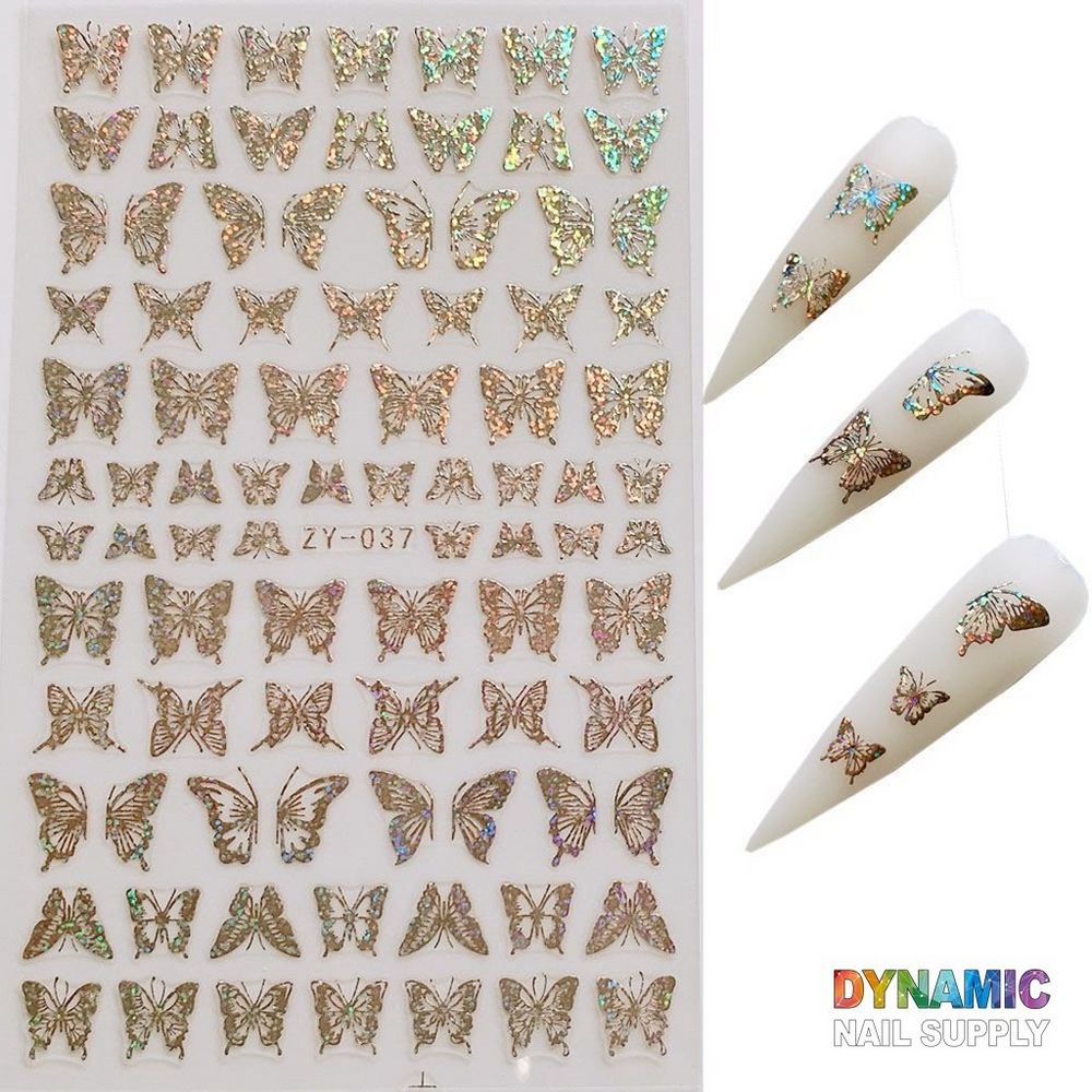 metallic butterfly nail stickers gold silver purple - 2