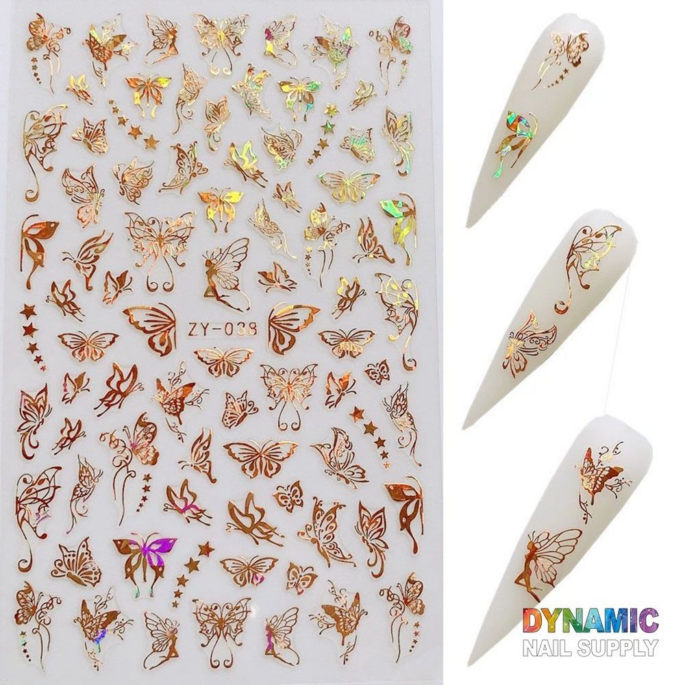 metallic butterfly nail stickers gold silver purple - 3