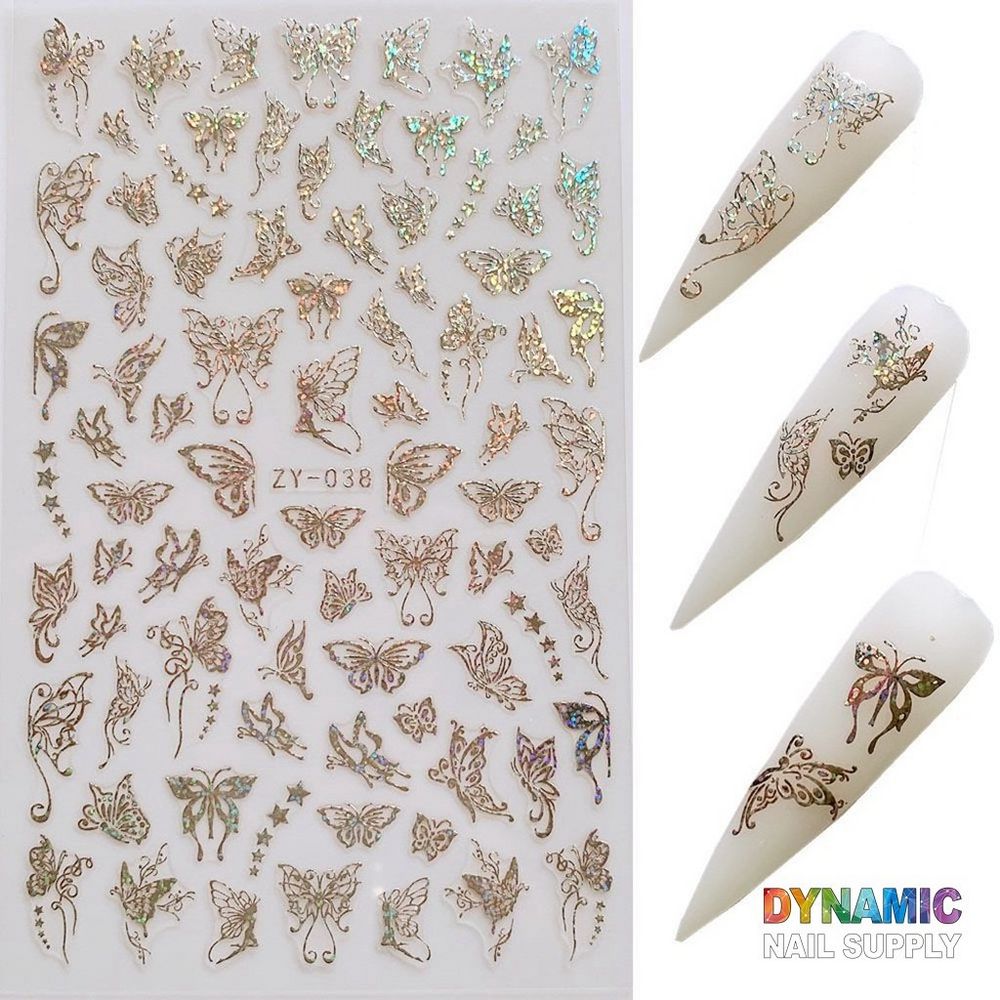 metallic butterfly nail stickers gold silver purple - 4