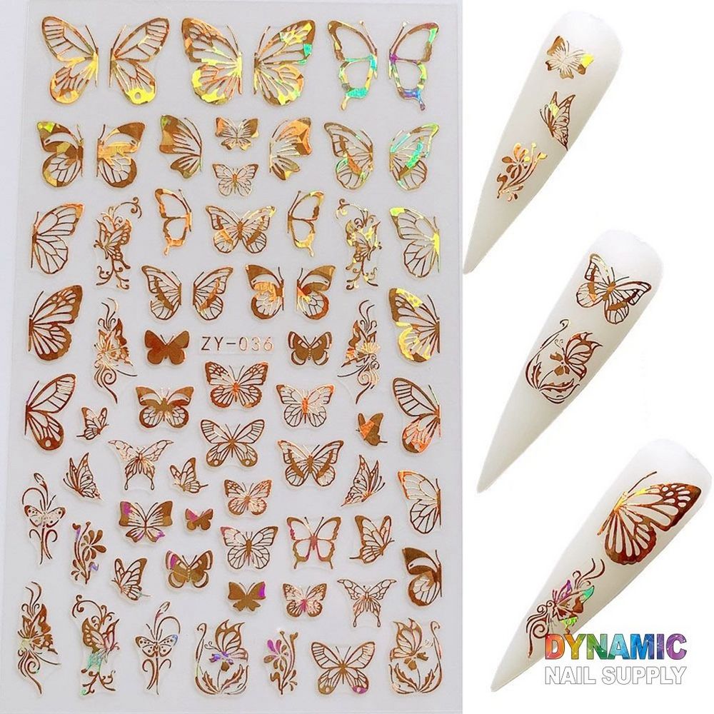 metallic butterfly nail stickers gold silver purple - 5