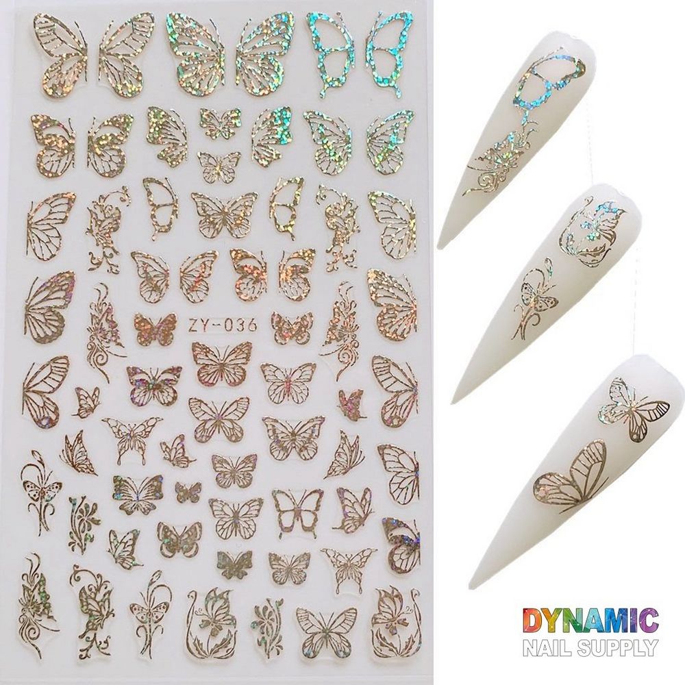 metallic butterfly nail stickers gold silver purple - 6