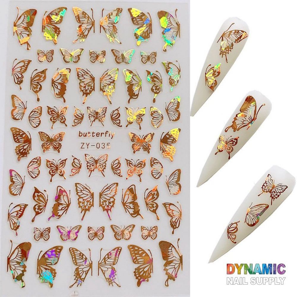 metallic butterfly nail stickers gold silver purple - 7