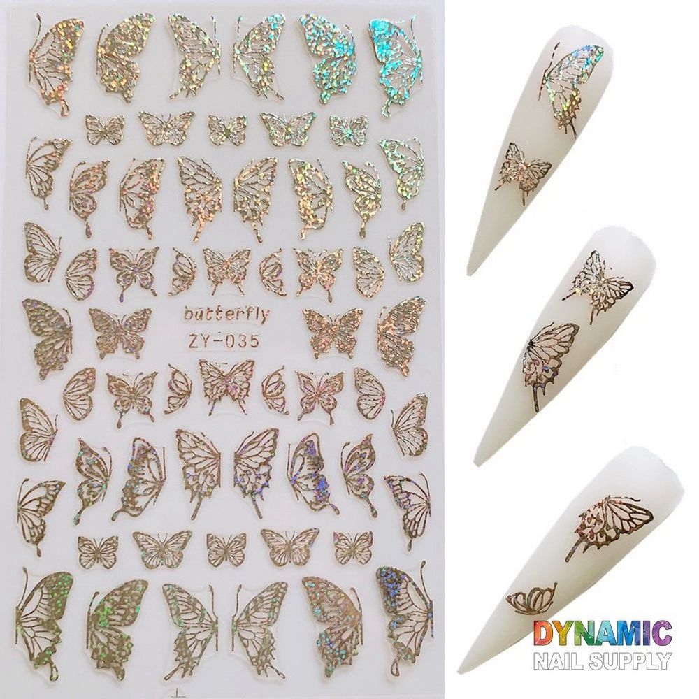 metallic butterfly nail stickers gold silver purple - 8