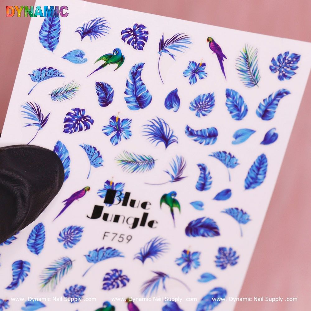 tropical blue leaf nail stickers sheet - 2
